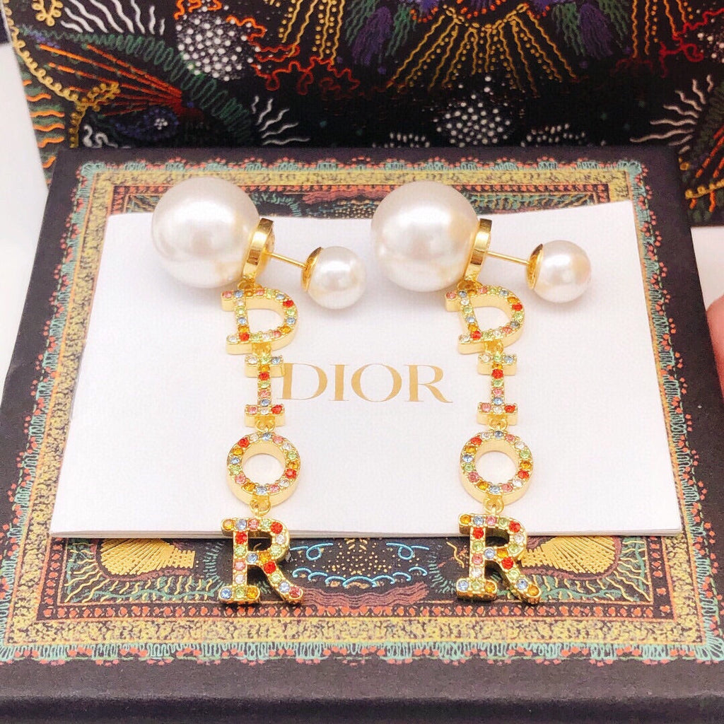 Dior Color Crystal Script 18K Gold Earrings
