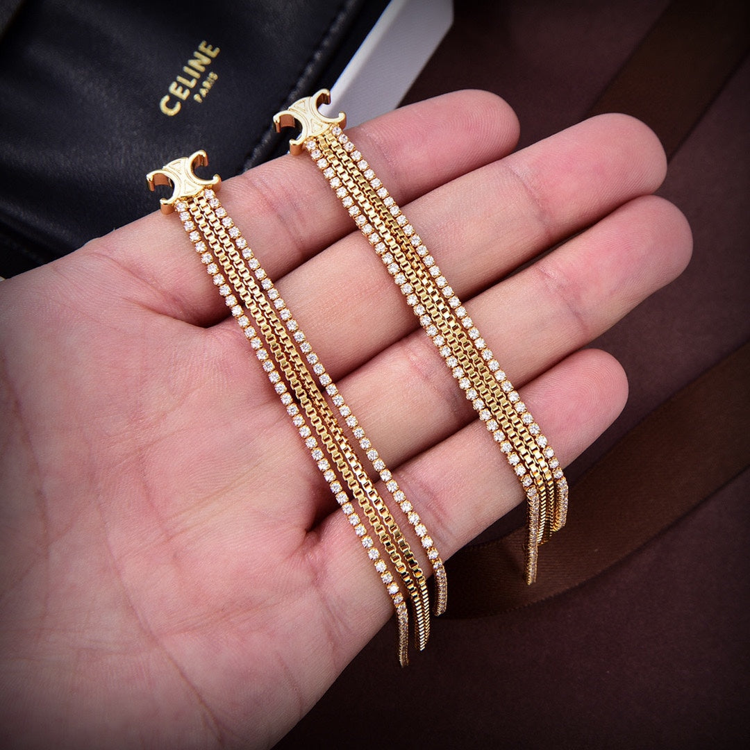 Celine Diamonds Long 18K Gold Earrings