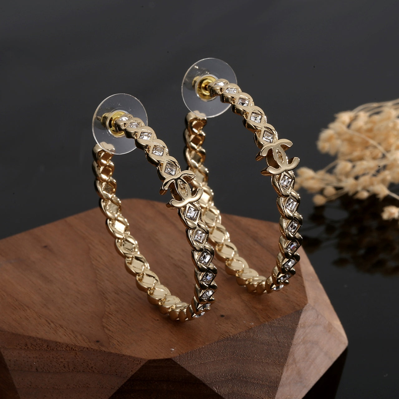 Chanel Crystal 18K Gold Earrings