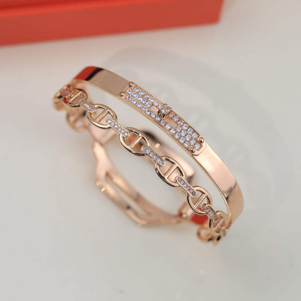 Hermes Kelly Double Tour Diamond 18K Gold Bracelet