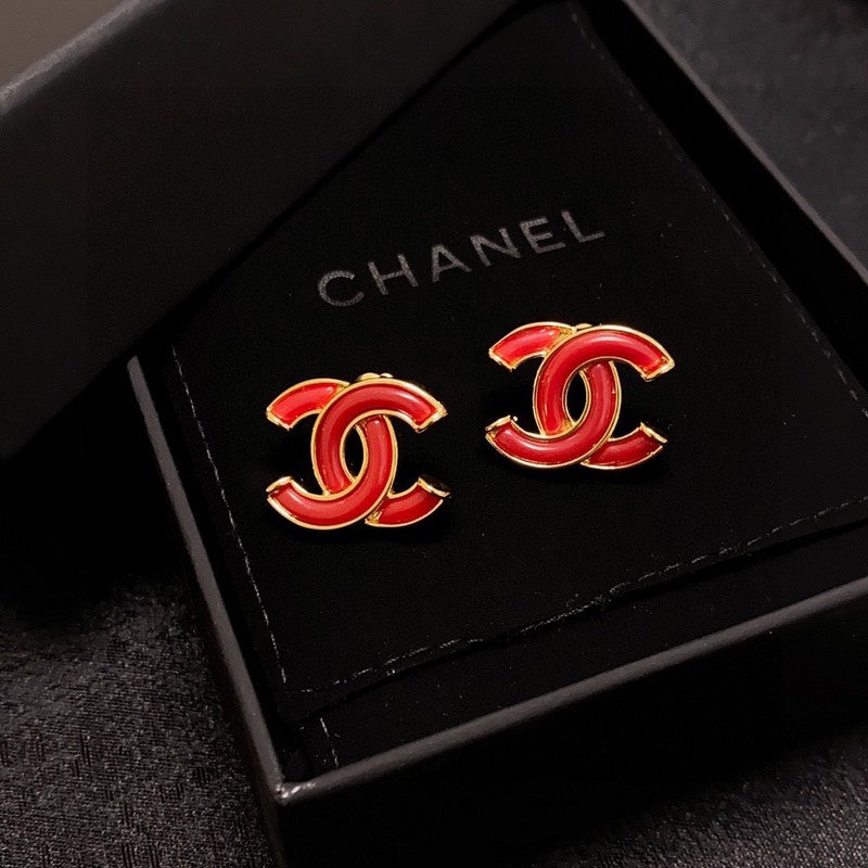 Chanel Red 18K Gold Earrings