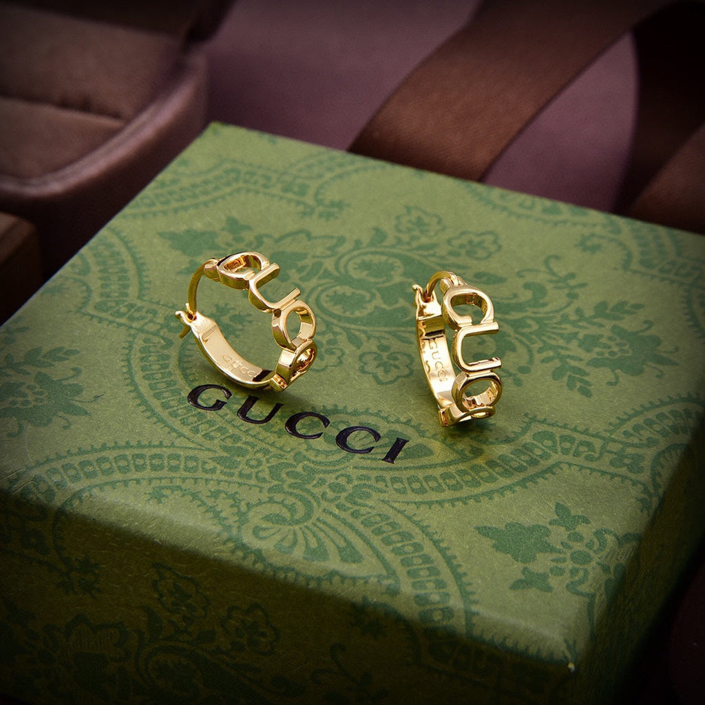 Gucci Double Script 18K Gold Earrings