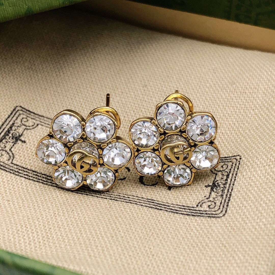 Gucci Double Crystals 18K Gold Earrings