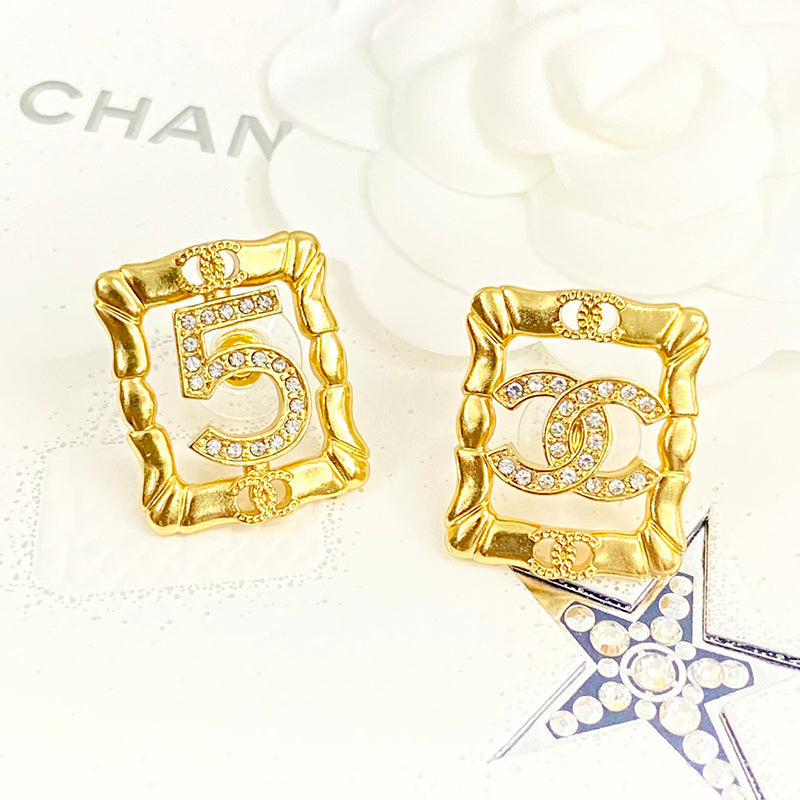 Chanel No.5 Square Diamond 18K Gold Earrings