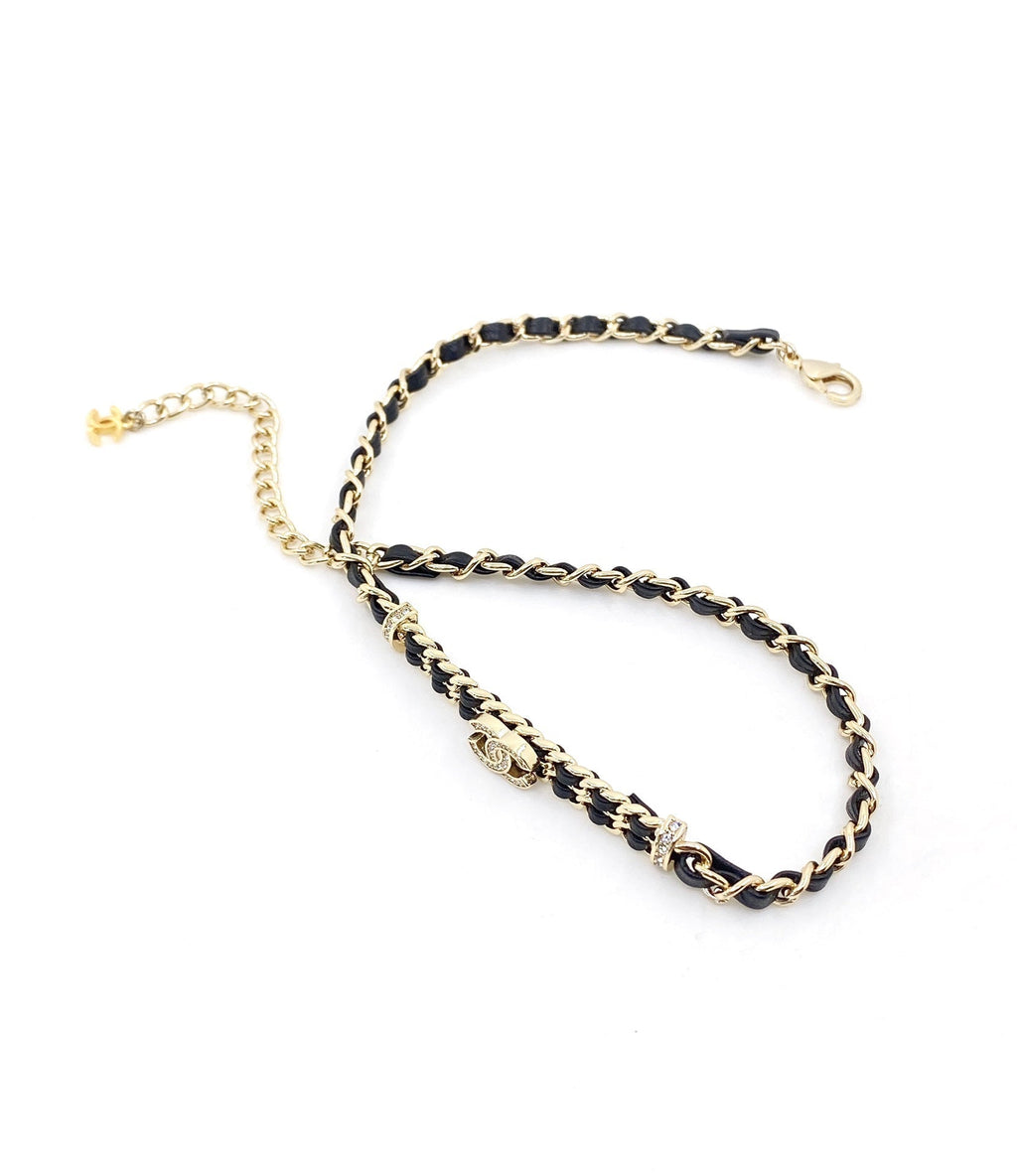 Chanel Leather Choker 18K Gold Necklace