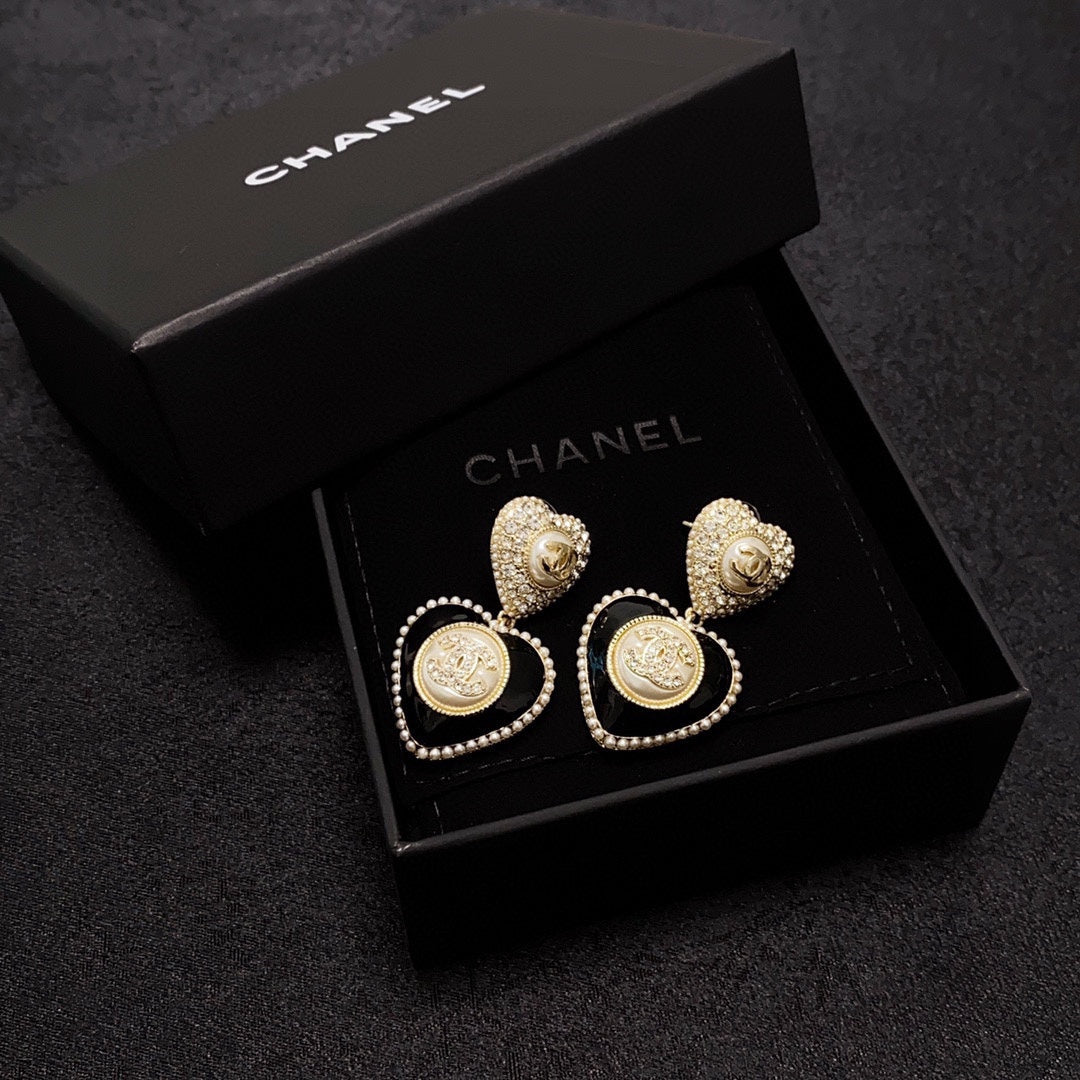 Chanel Black Heart 18K Gold Earrings