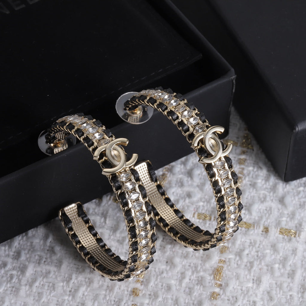Chanel Leather Chain 18K Gold Earrings