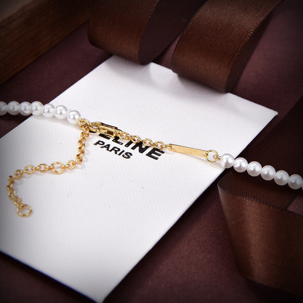 Celine Paris Pearl 18K Gold Necklace
