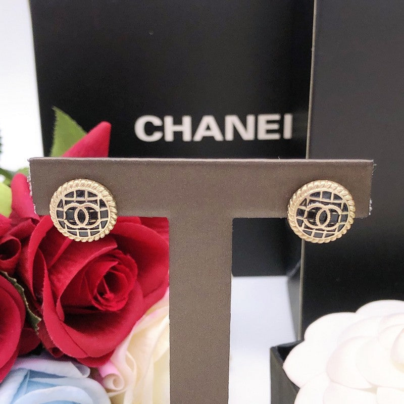 Chanel Black & Gold Round 18K Gold Earrings