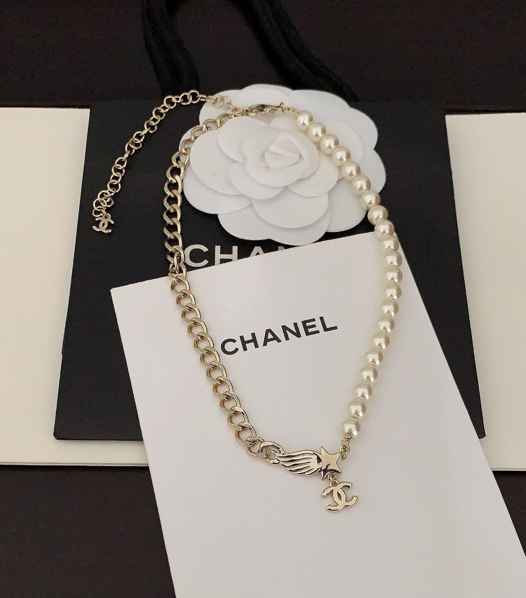 Chanel Pearl Chain Choker 18K Gold Necklace