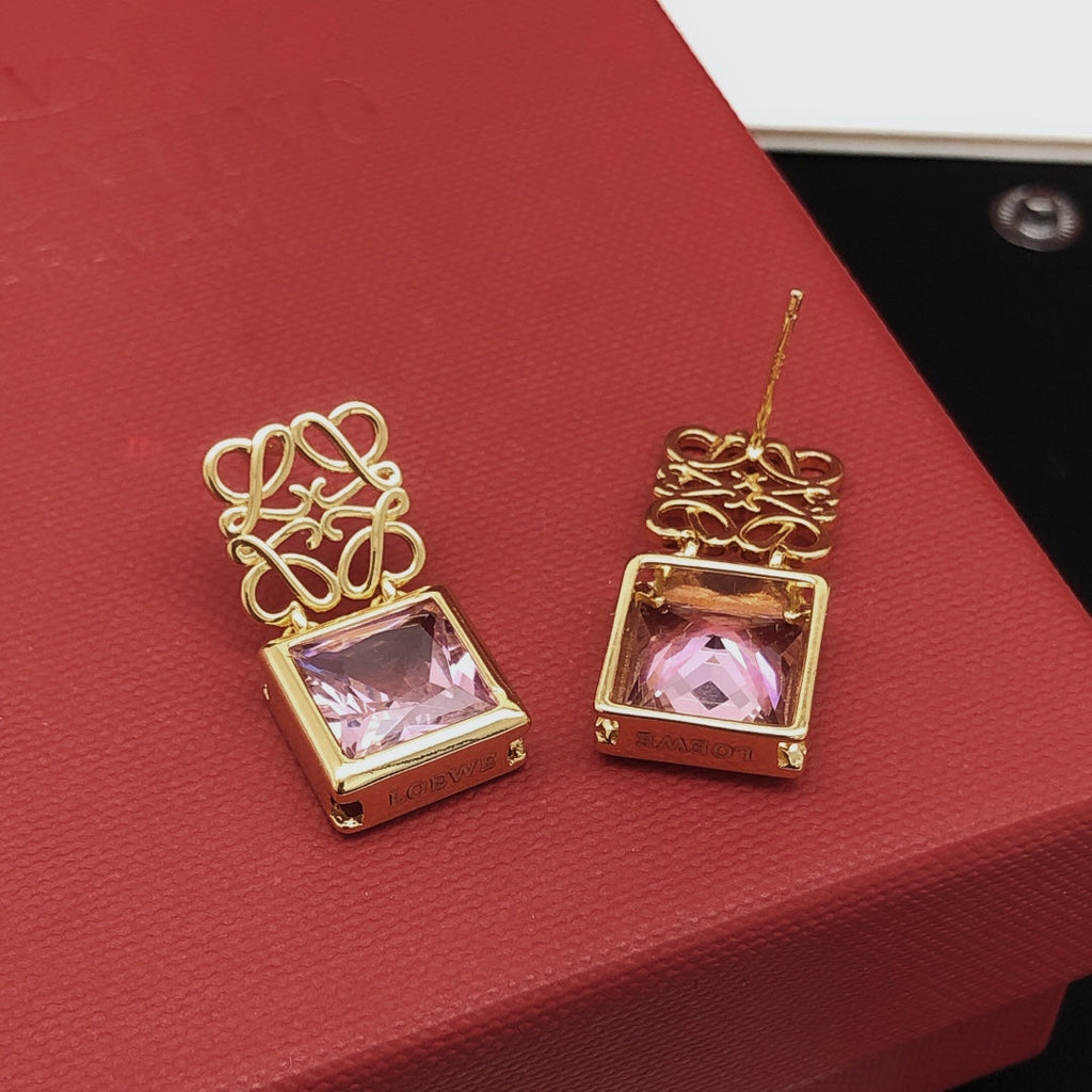 LOEWE Anagram Crystal 18K Gold Earrings