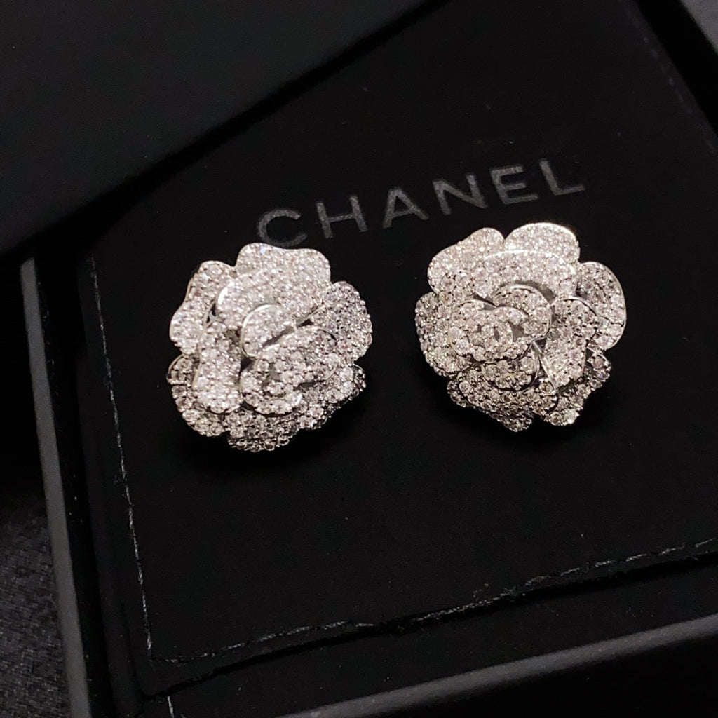 Chanel Camellia Diamond 18K Gold Earrings