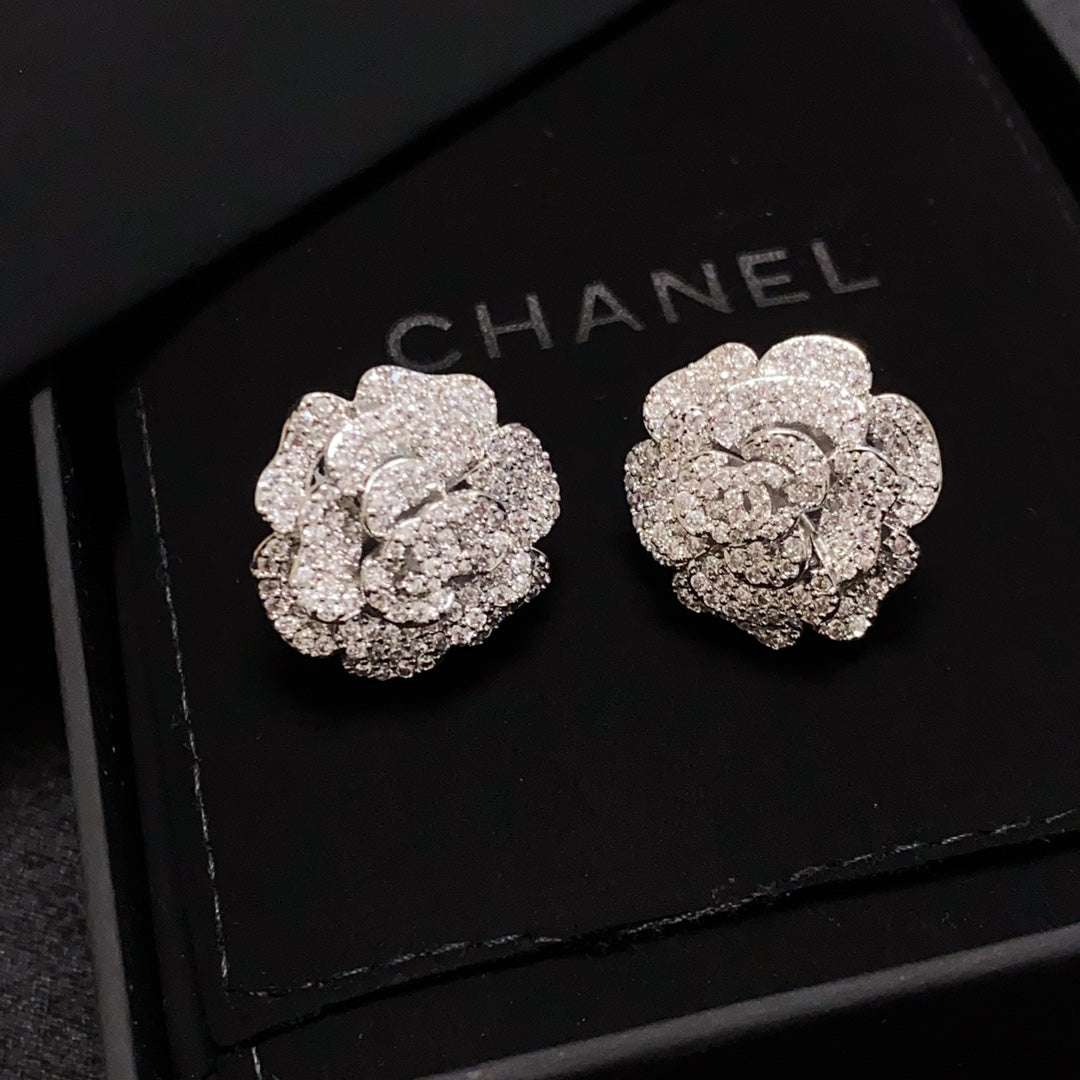 Chanel Camellia Diamond 18K Gold Earrings