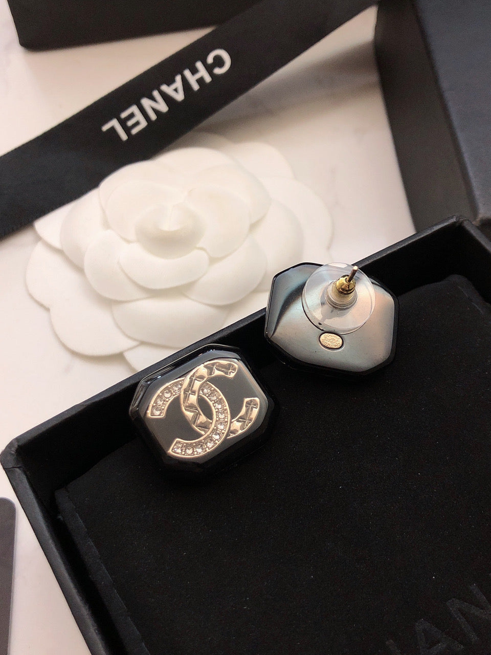 Chanel Resin 18K Gold Earrings