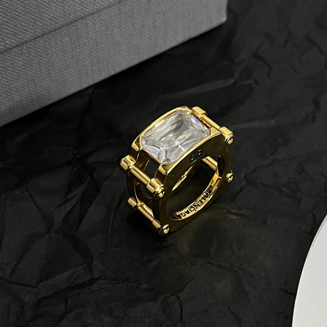 Balenciaga Crystal 18K Gold Ring