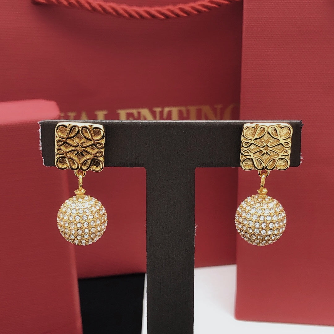 LOEWE Anagram Diamonds 18K Gold Earrings