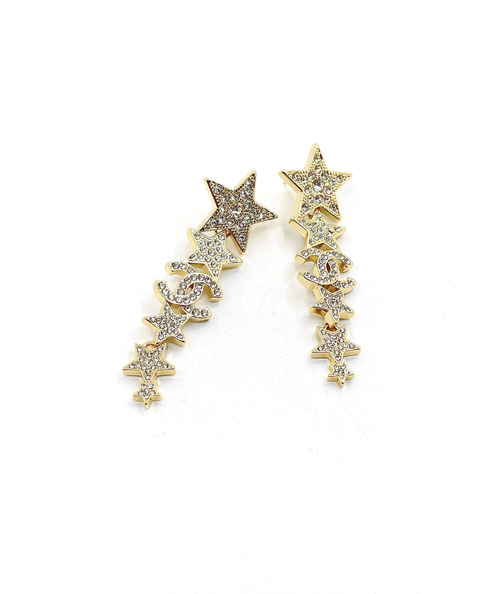 Chanel Star Diamonds Long 18K Gold Earrings