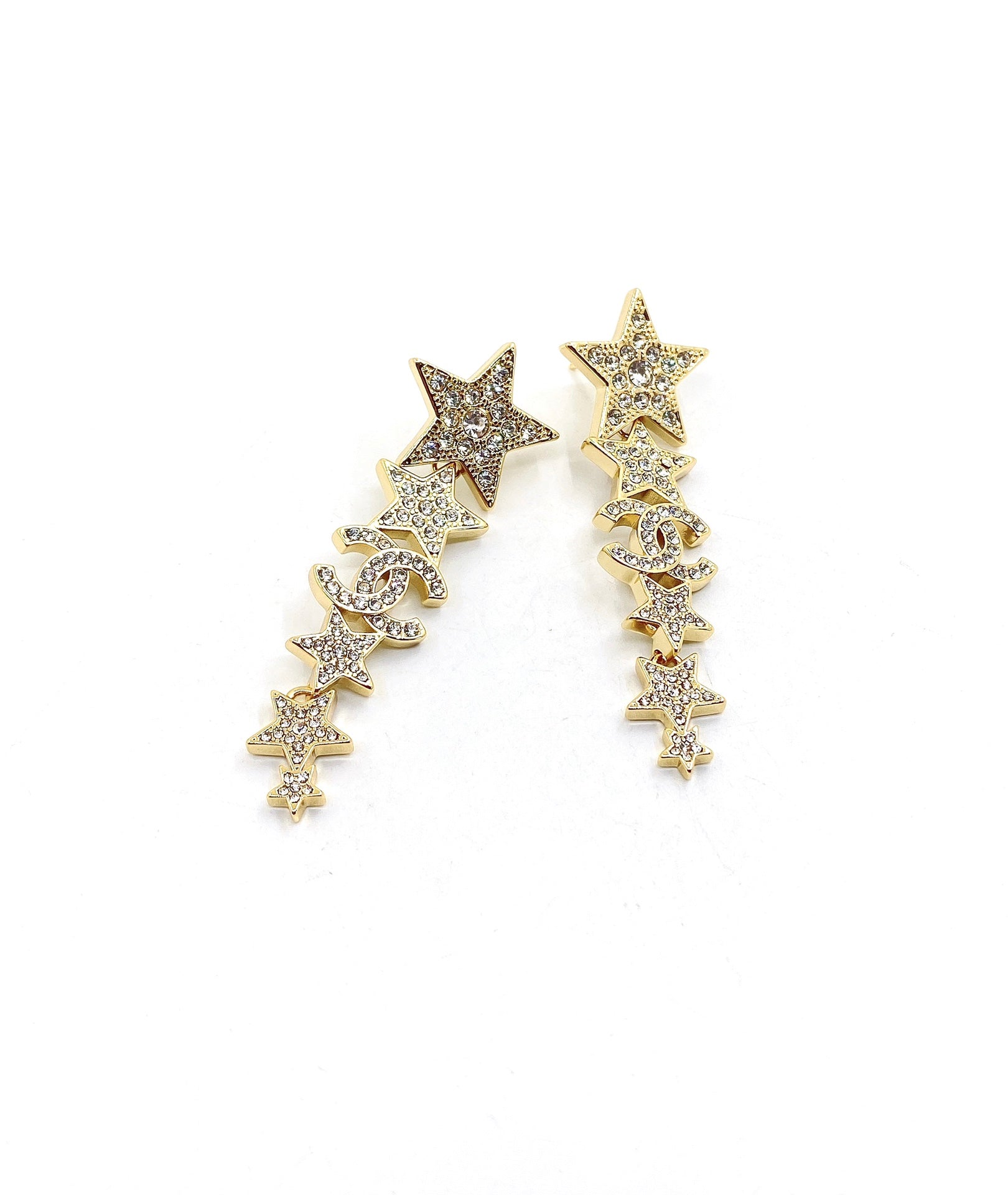 Chanel Star Diamonds Long 18K Gold Earrings