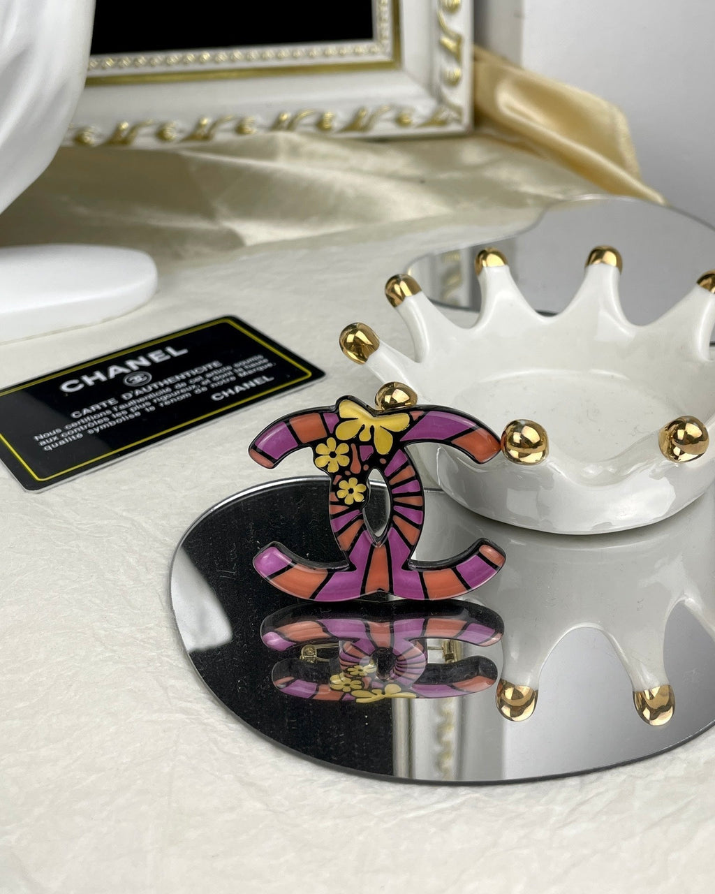 Chanel Pink Resin 18K Gold Brooch