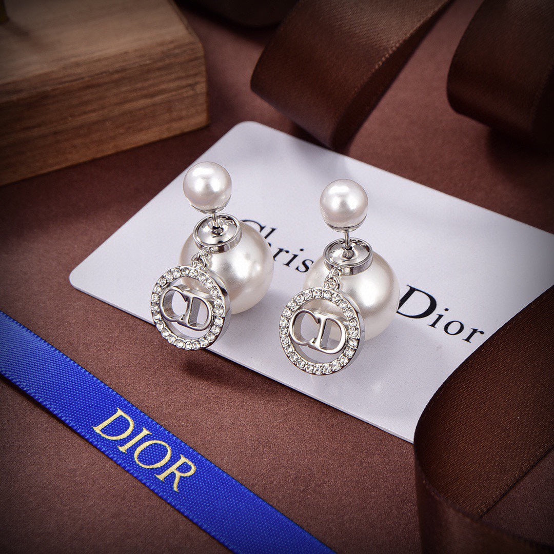 Dior Tribales White Resin Pearls 18K Gold Earrings