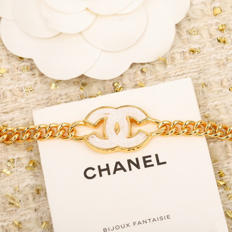 Chanel White Logo Choker 18K Gold Necklace