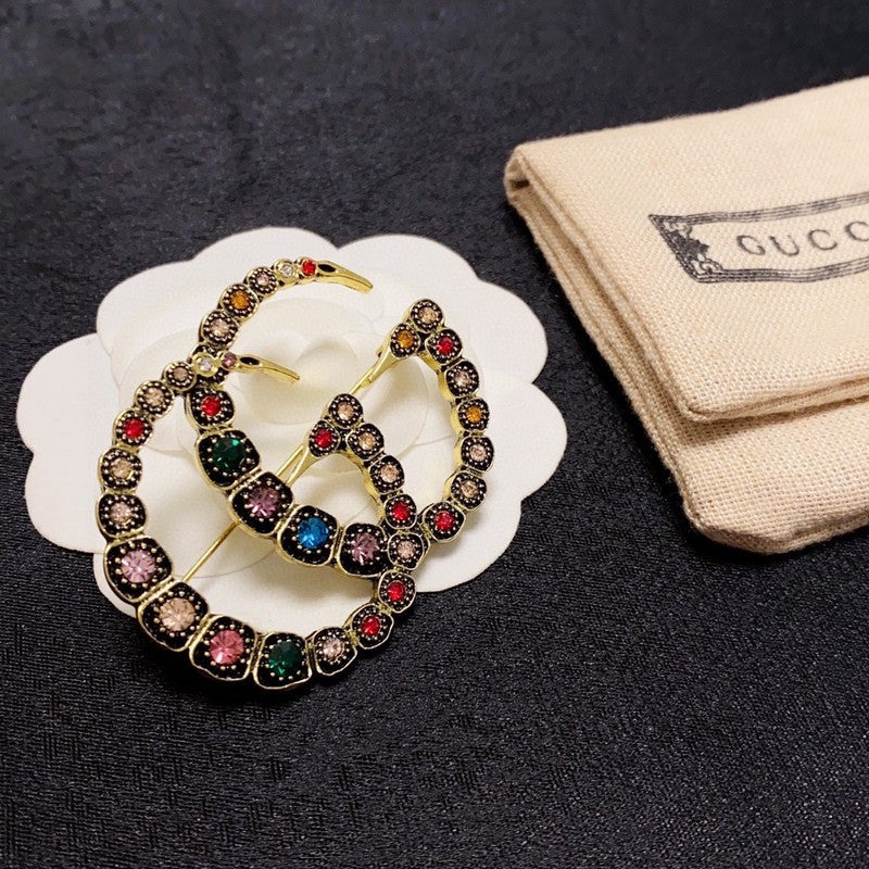 Gucci Double Color Crystal 18K Gold Brooch