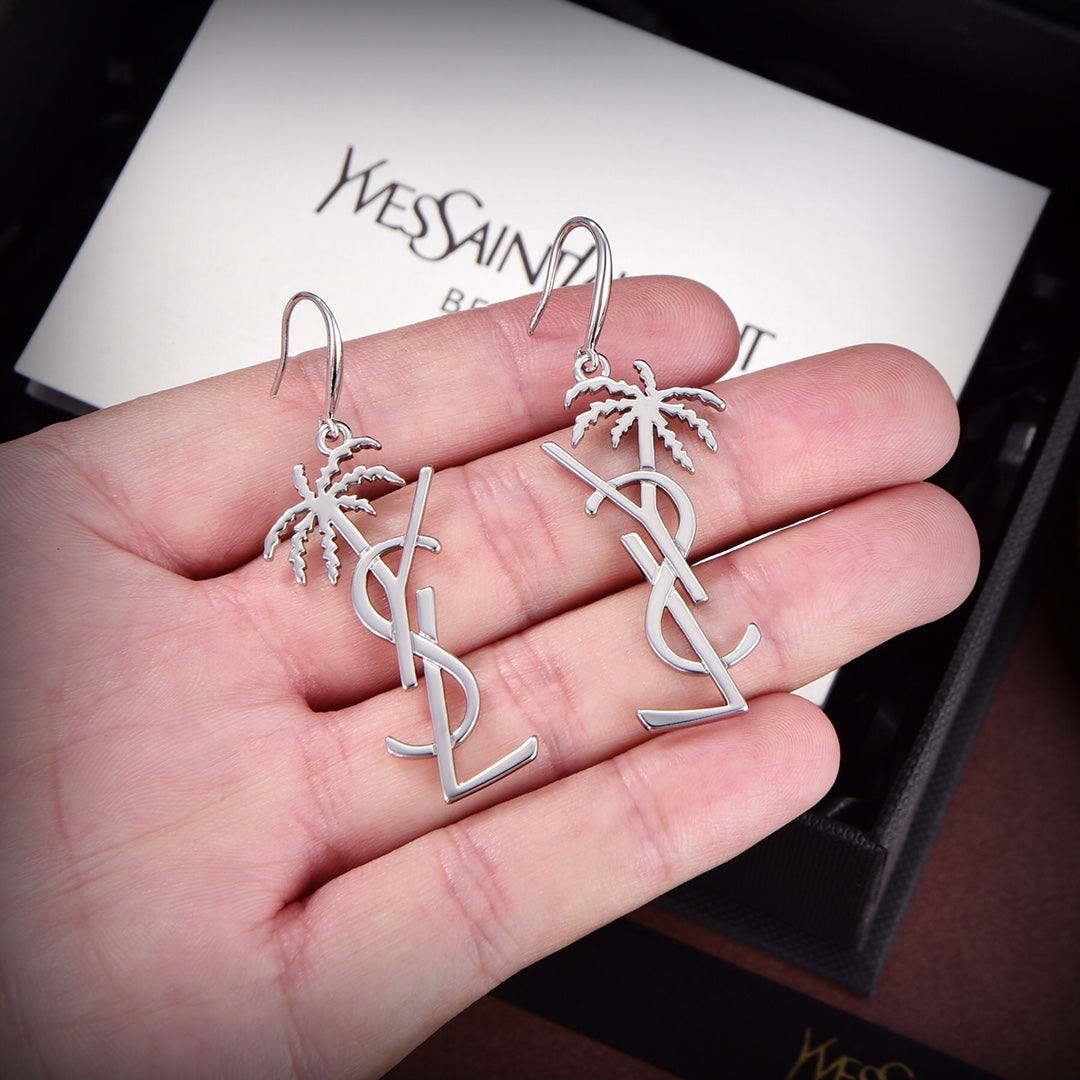 YSL Monogram Palmier Statement 18K Gold Earrings