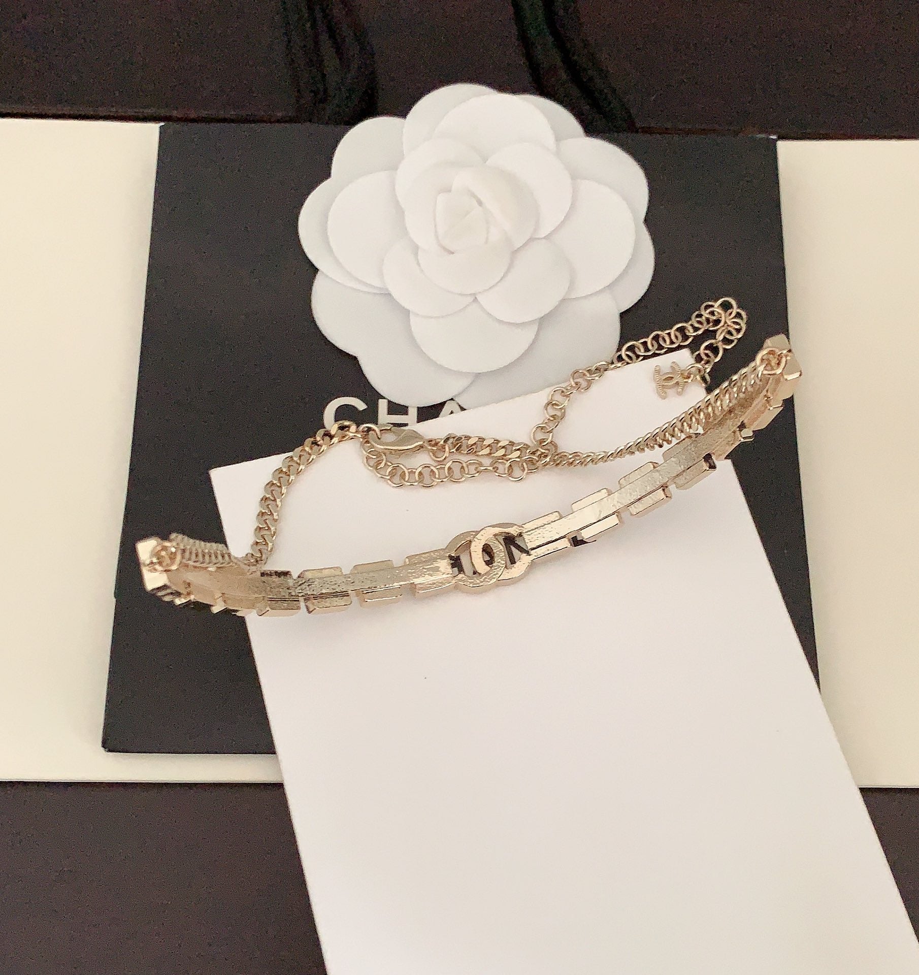 Chanel Gray Crystals 18K Gold Necklace
