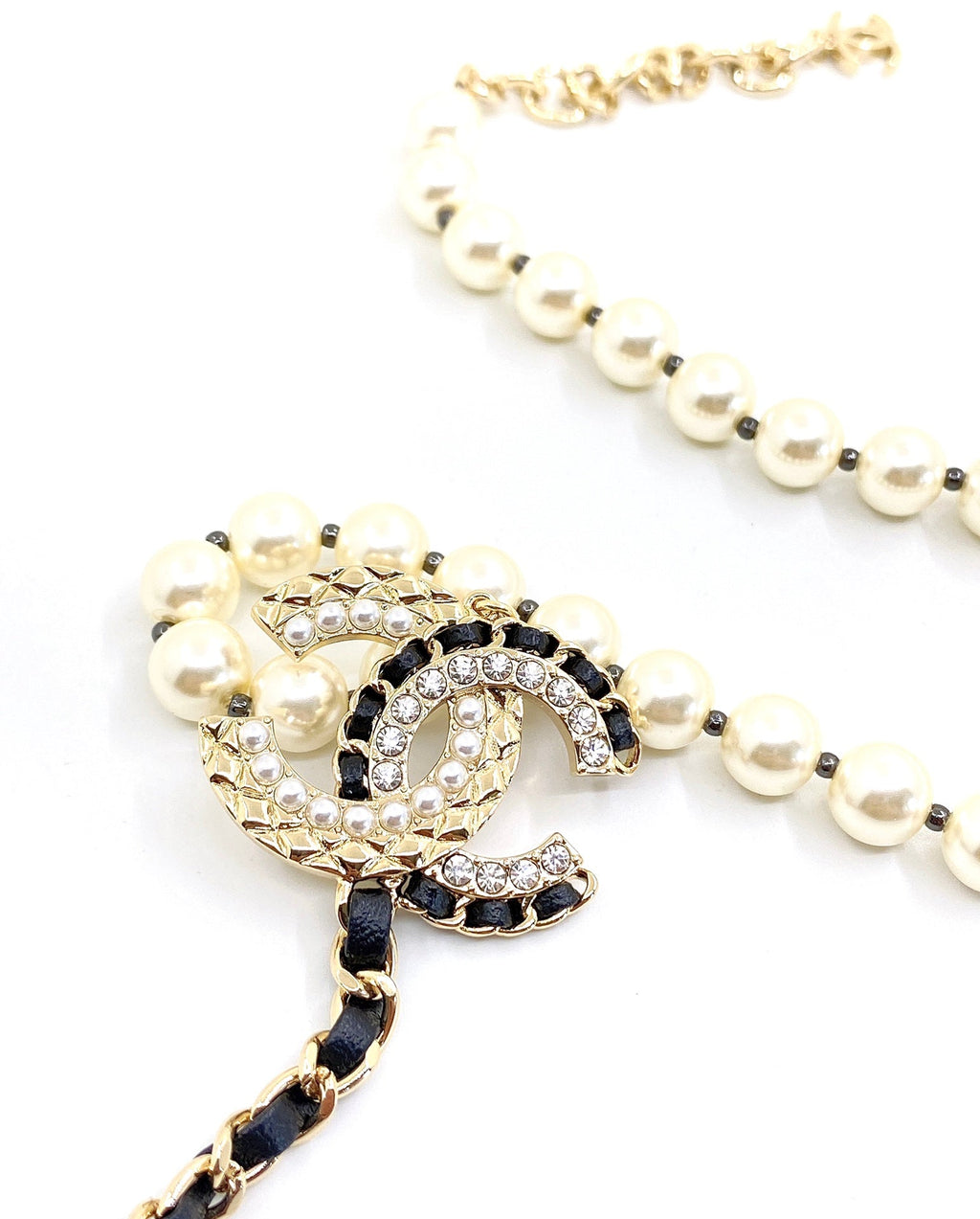 Chanel Leather Pearls 18K Gold Necklace