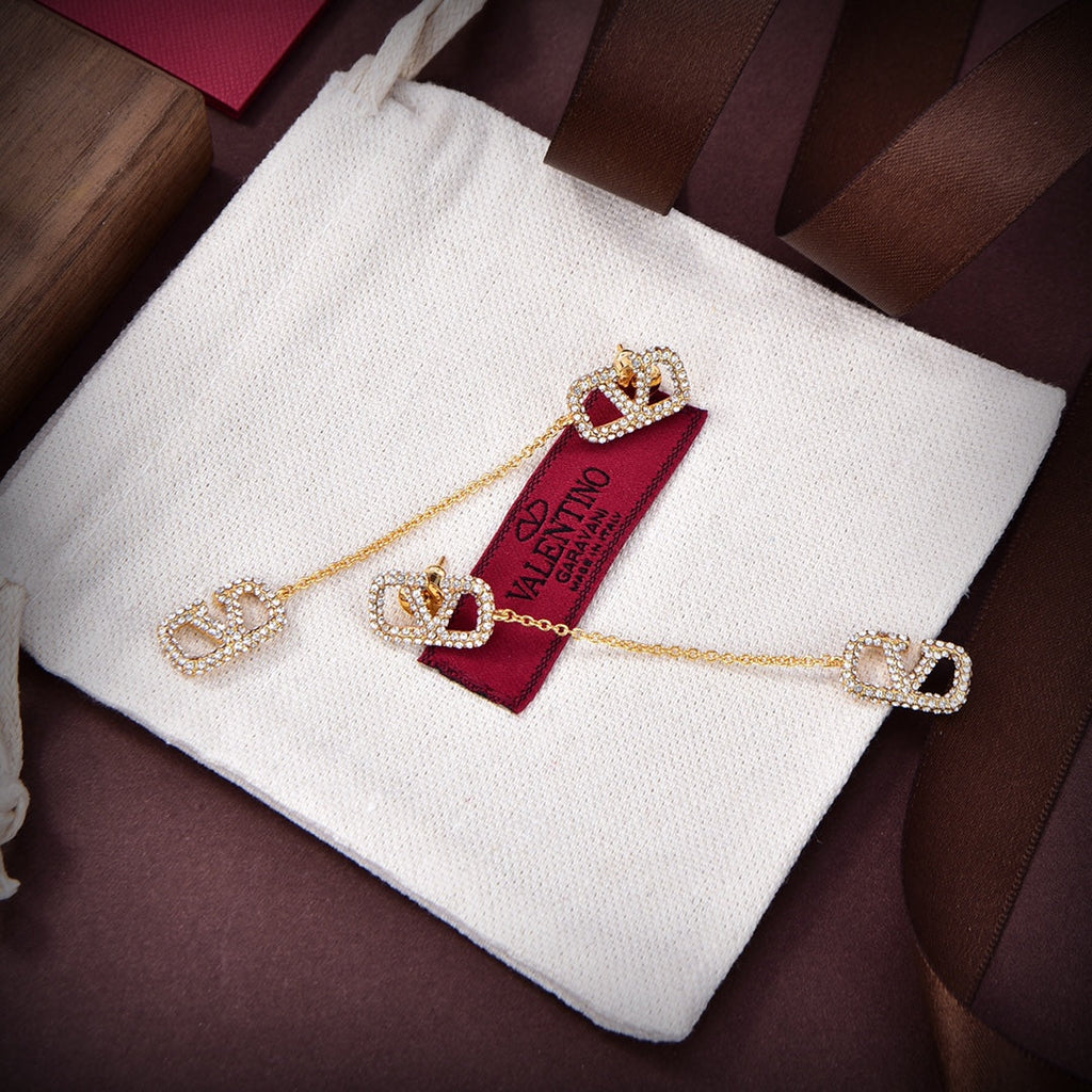 Valentino Crystal Valentino Signature 18K Gold Earrings