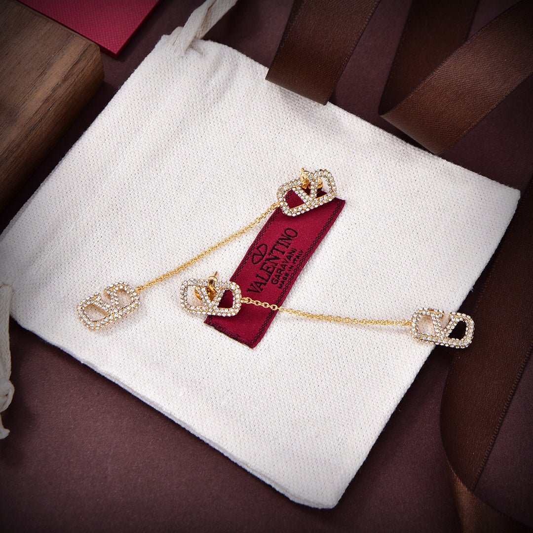 Valentino Crystal Valentino Signature 18K Gold Earrings