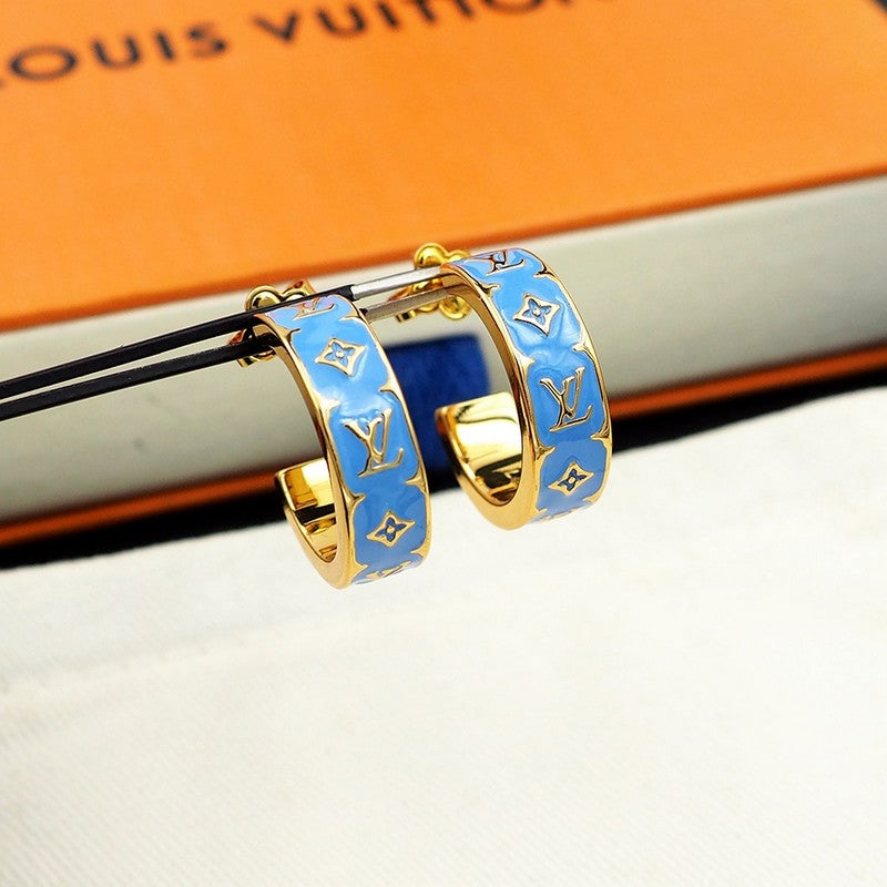 Louis Vuitton Nanogram Enamel 18K Gold Earrings