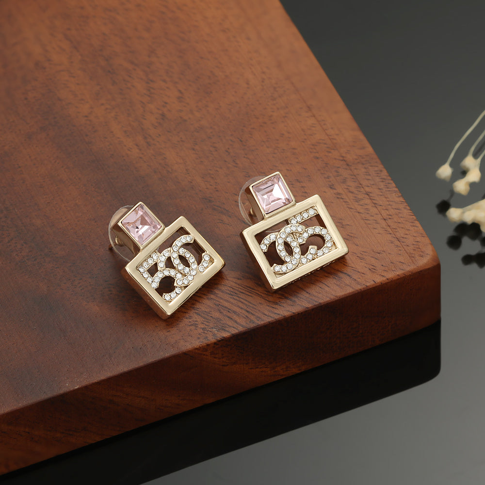 Chanel Square Diamond 18K Gold Earrings