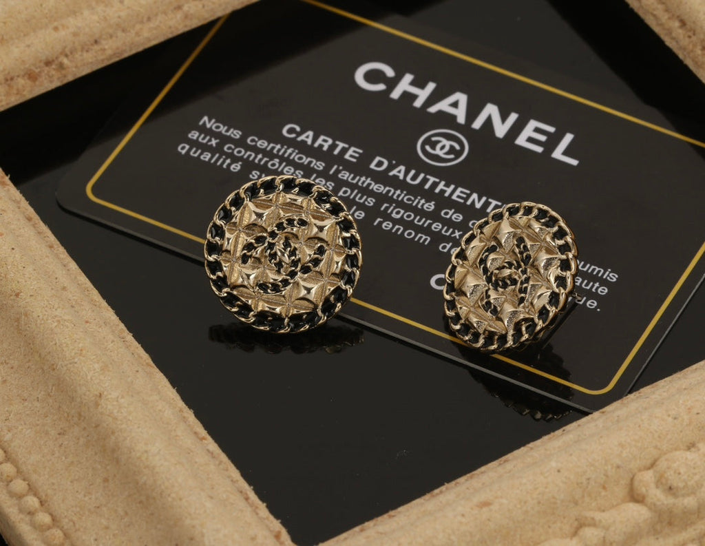 Chanel Diamond Round 18K Gold Earrings