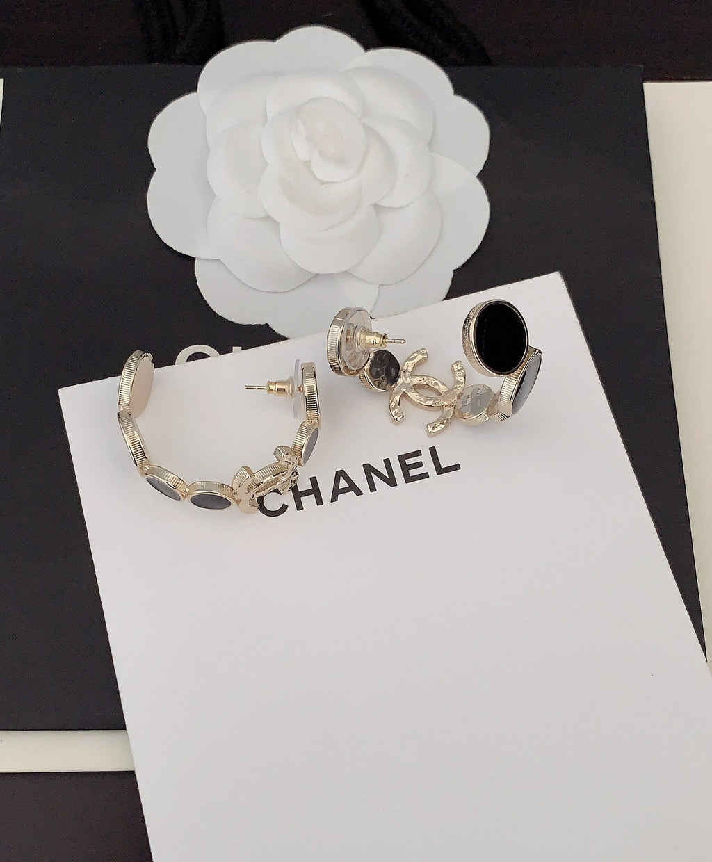 Chanel Black Crystals 18K Gold Earrings