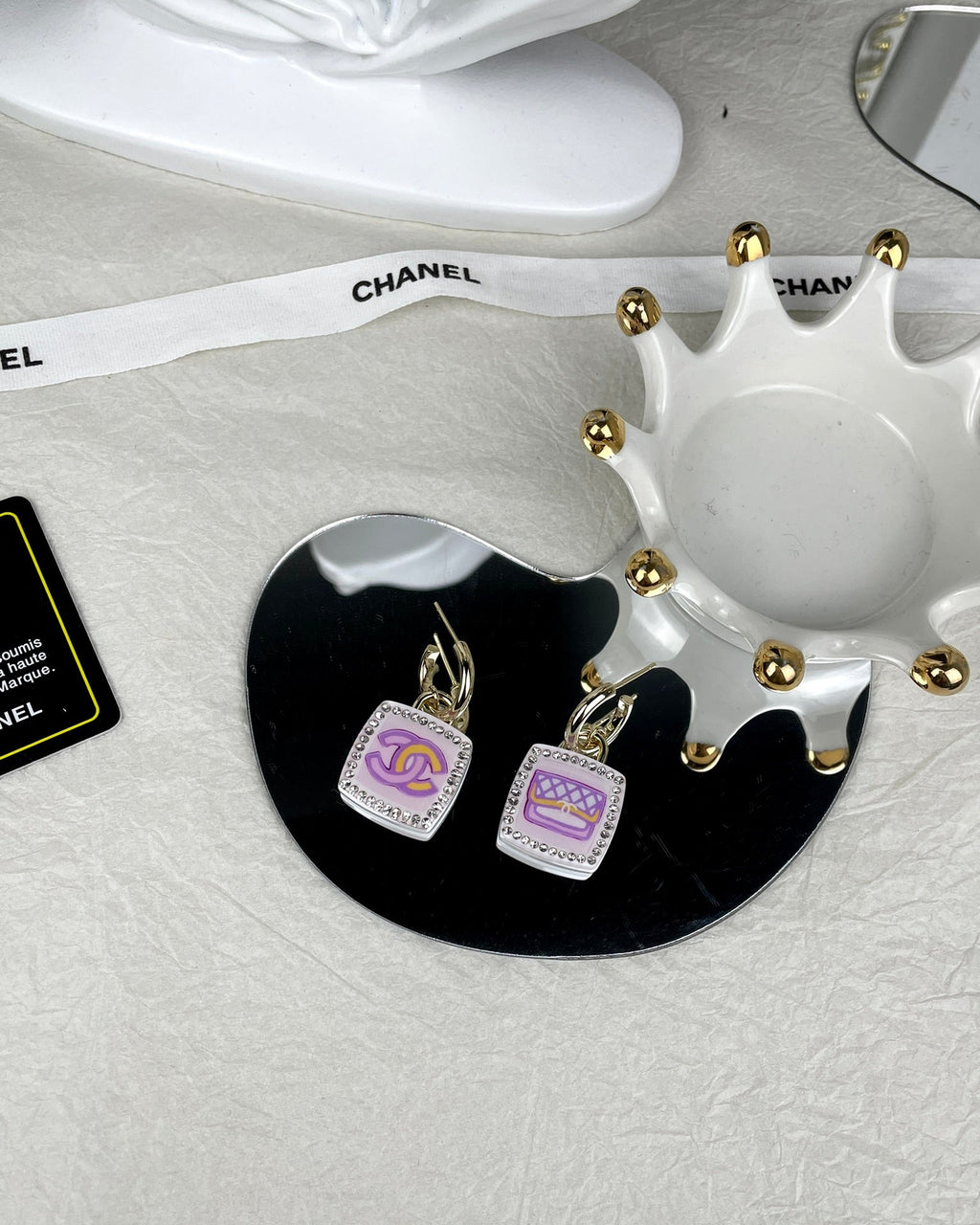Chanel Pink Bottle 18K Gold Earrings