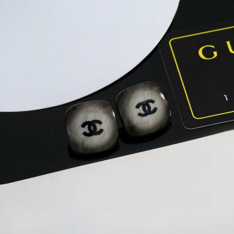 Chanel Black Square 18K Gold Earrings