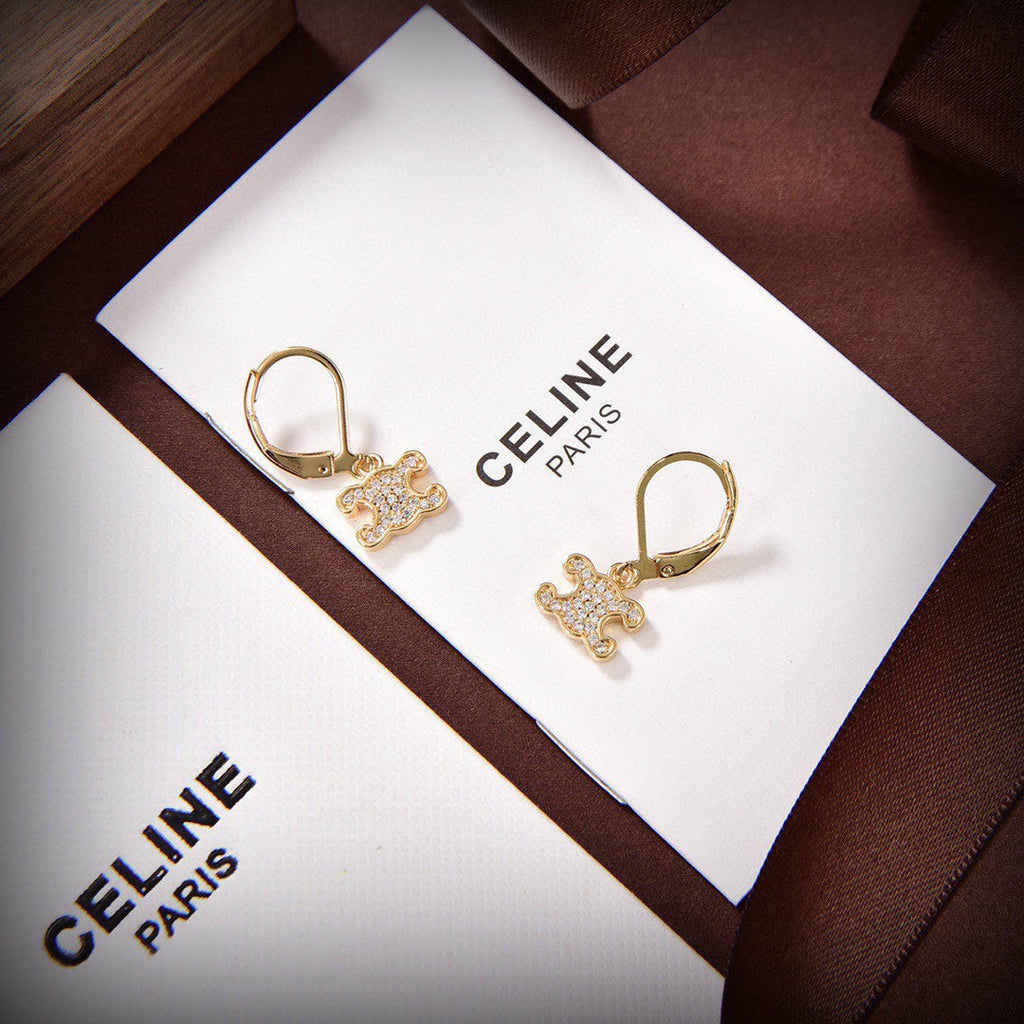 Celine Rhinestone 18K Gold Earrings