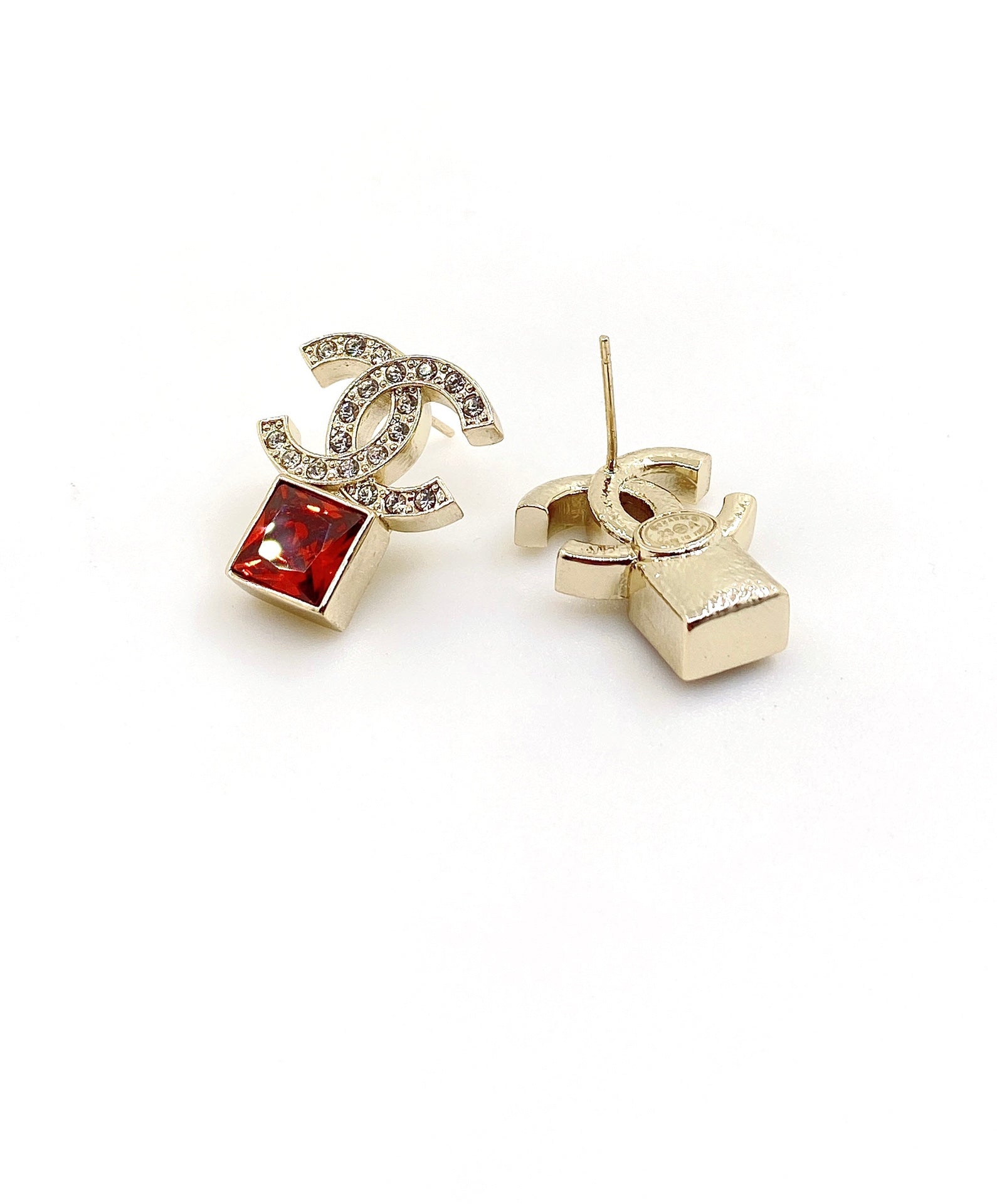 Chanel Red Crystal 18K Gold Earrings