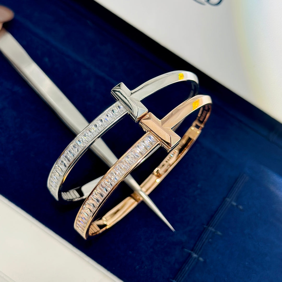 T1 Wide Diamond Hinged 18K Gold Bracelet