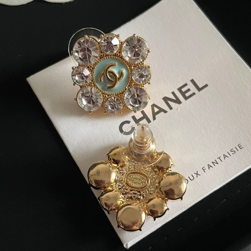 Chanel Color Flower Diamond 18K Gold Earrings