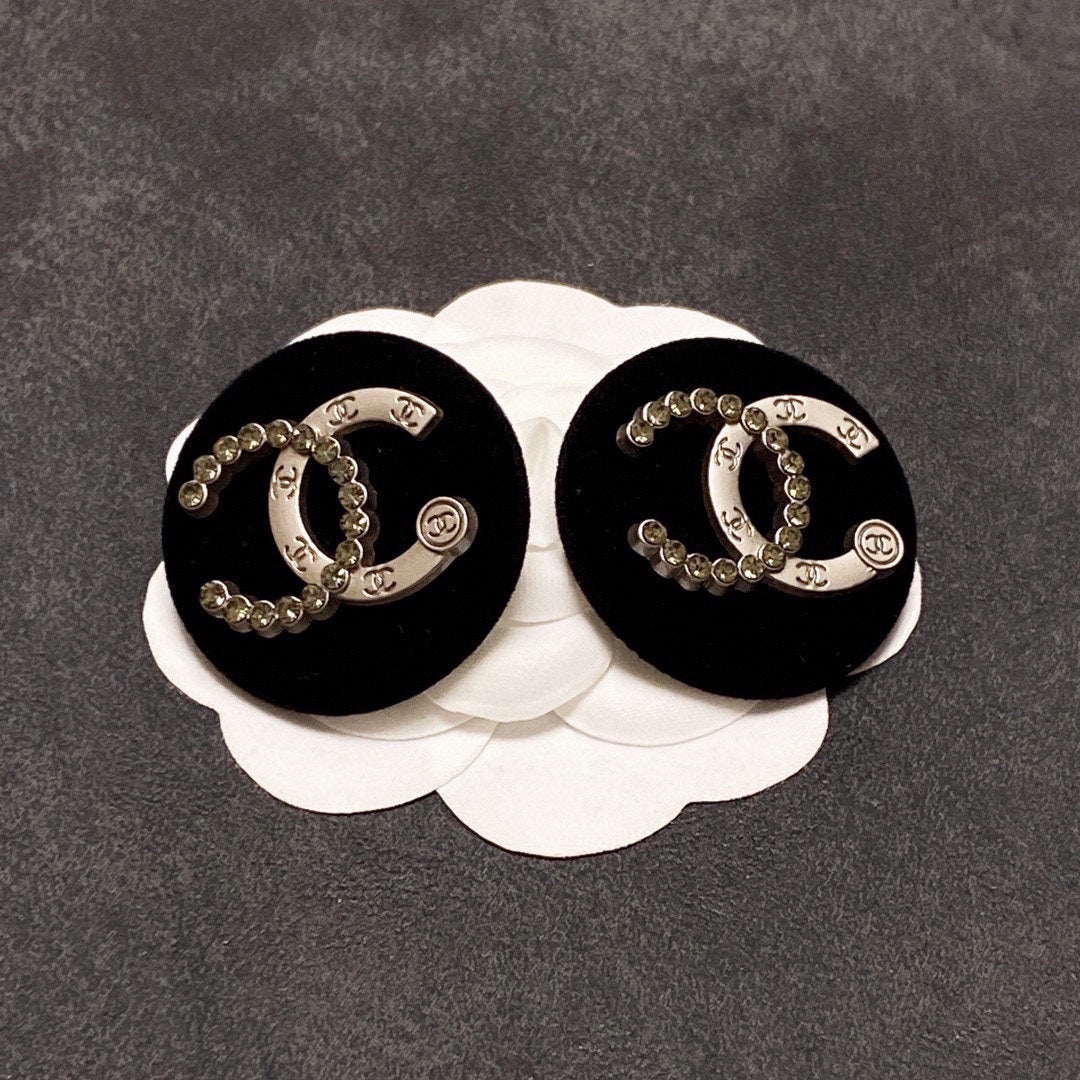 Chanel Black Resin Crystals 18K Gold Earrings