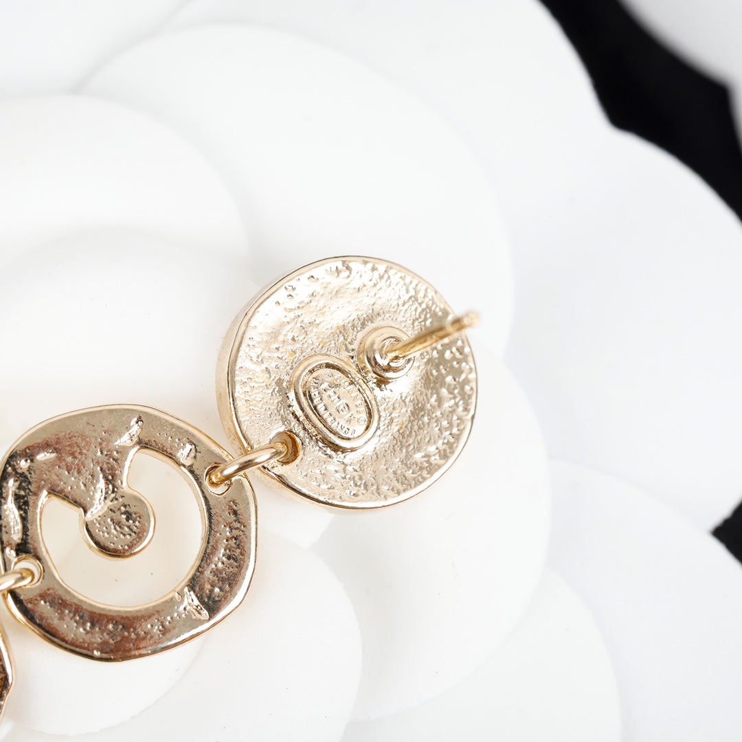 Chanel Script Pendant 18K Gold Earrings