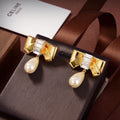 Celine Butterfly Pearl Pendant 18K Gold Earrings