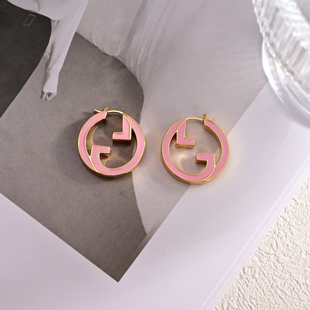 Gucci Double Pink Hollow 18K Gold Earrings