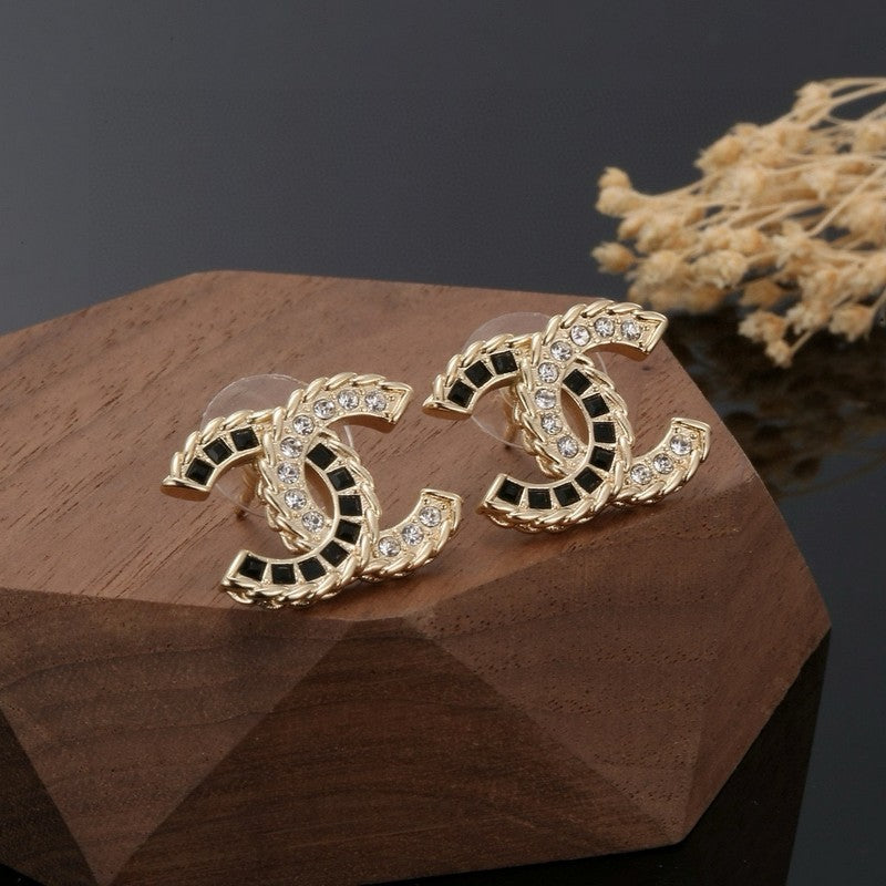Chanel Crystal Leather 18K Gold Earrings