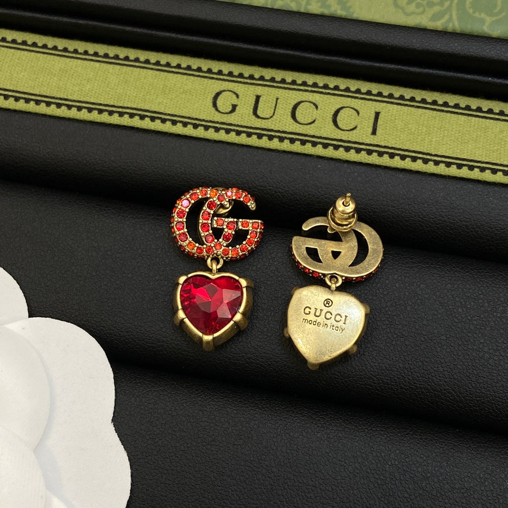 Gucci Double Red Crystal 18K Gold Earrings