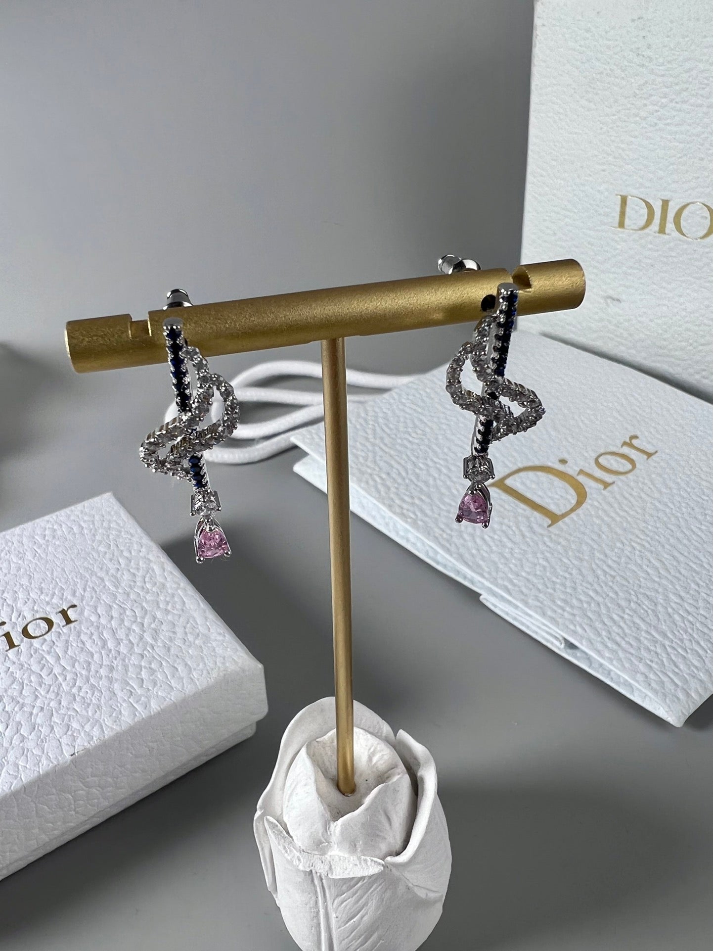 Dior Vintage Purple Crystal 18K Gold Earrings