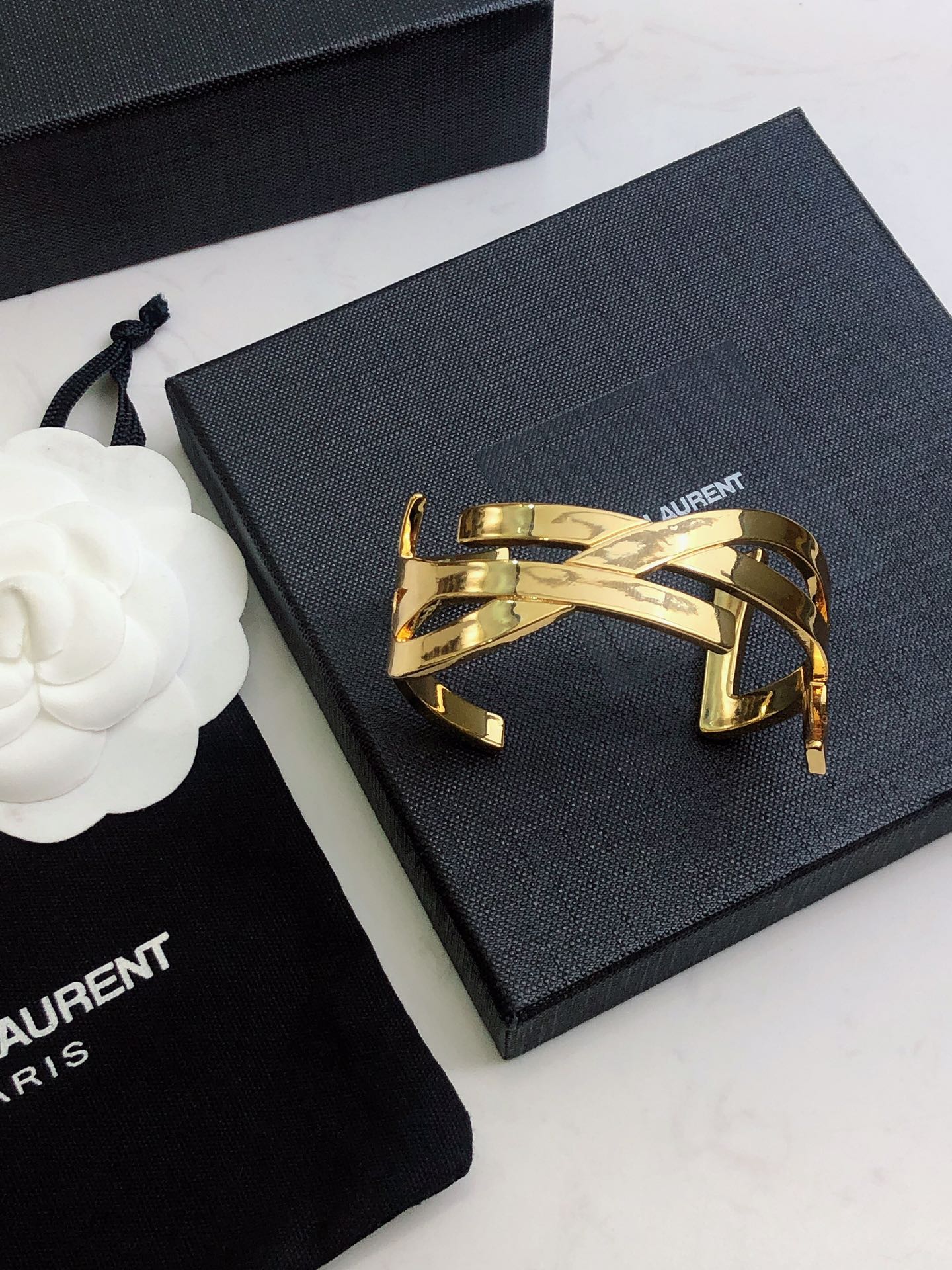 YSL Monogram Cuff 18K Gold Bracelet