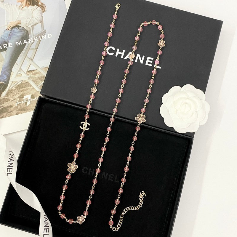 Chanel 26C Pink Crystal Long 18K Gold Necklace